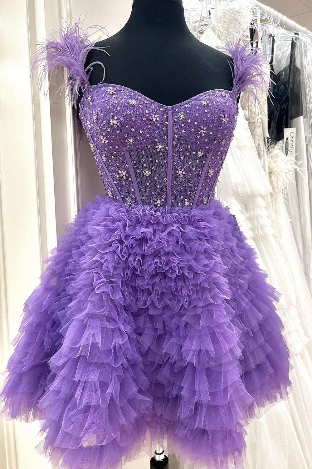 Dressystars Red Homecoming Dress Corset Off The Shoulder A Line Short Prom Dress with Feathers