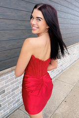 Dressystars Red Homecoming Dress Corset Satin Tight Short Prom Dress with Lace Top