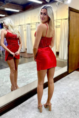 Dressystars Red Homecoming Dress Corset Tight Short Corset Prom Dress with Lace