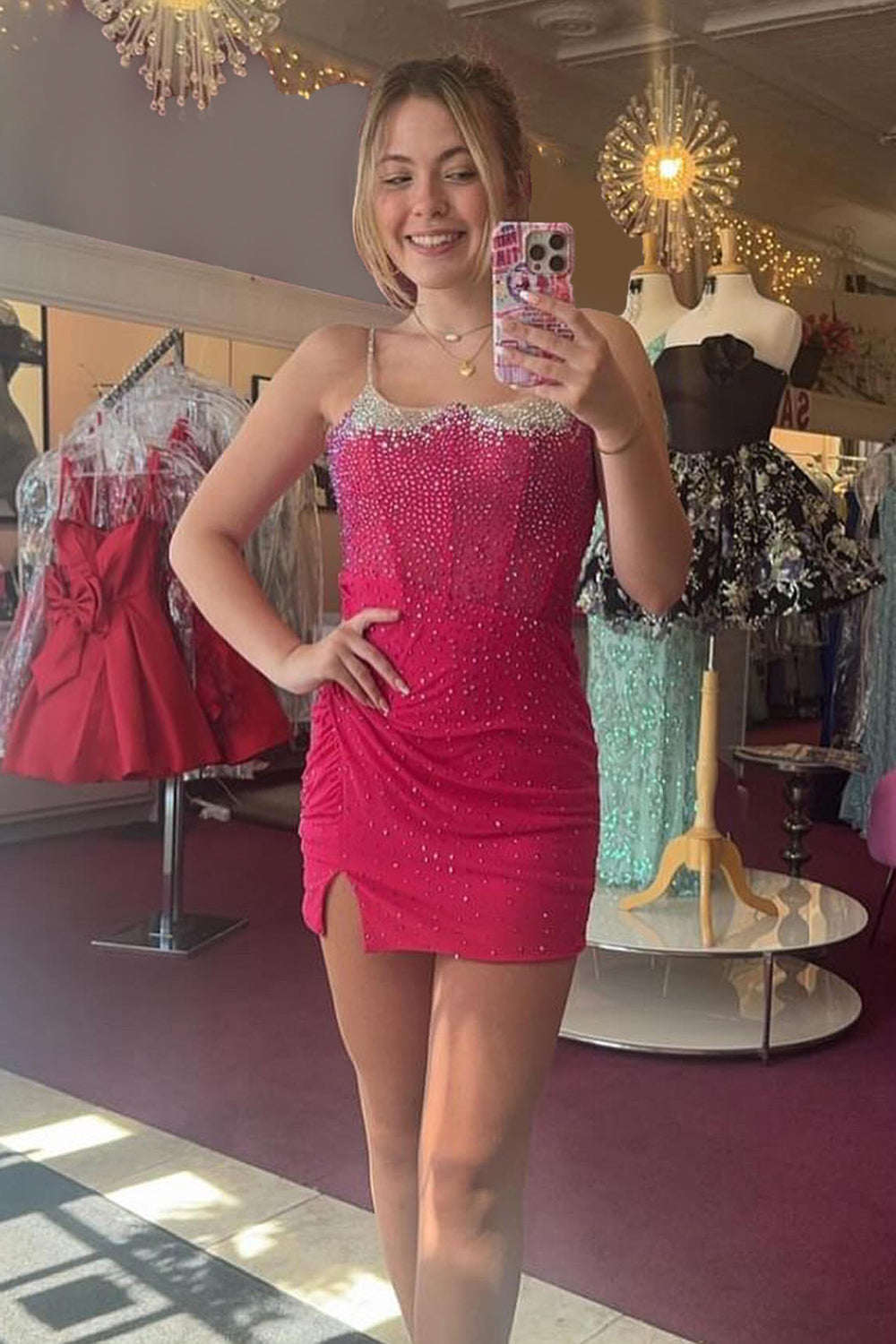 Dressystars Red Homecoming Dress Corset Tight Short Prom Dress with Beadings