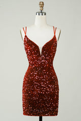 Dressystars Red Homecoming Dress Criss-Cross Straps Sequin Tight Short Hoco Dress