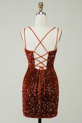 Dressystars Red Homecoming Dress Criss-Cross Straps Sequin Tight Short Hoco Dress