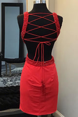 Dressystars Red Homecoming Dress Lace-Up Back Cut Out Tight Short Prom Dress with Sequin