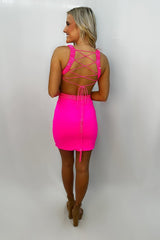 Dressystars Red Homecoming Dress Lace-Up Back Cut Out Tight Short Prom Dress with Sequin