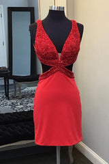 Dressystars Red Homecoming Dress Lace-Up Back Cut Out Tight Short Prom Dress with Sequin