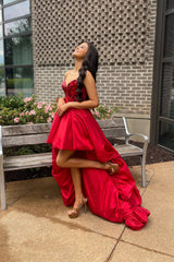Dressystars Red Homecoming Dress Mirror Strapless Corset High Low Prom Dress