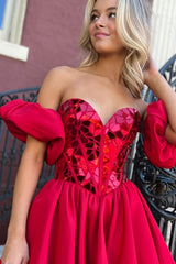 Dressystars Red Homecoming Dress Mirror Sweetheart A Line Prom Dress With Detchable Sleeves