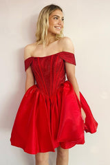 Dressystars Red Homecoming Dress Off The Shoulder Corset A Line Short Prom Dress