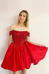 Dressystars Red Homecoming Dress Off The Shoulder Corset A Line Short Prom Dress