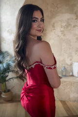 Dressystars Red Homecoming Dress Off The Shoulder Tight Short Prom Dress with Beadings