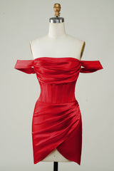 Dressystars Red Homecoming Dress Off the Shoulder Asymmetrical Tight Short Prom Dress