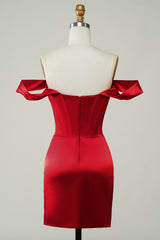 Dressystars Red Homecoming Dress Off the Shoulder Asymmetrical Tight Short Prom Dress