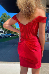 Dressystars Red Homecoming Dress Off the Shoulder Tight Short Prom Dress with Lace
