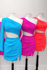 Dressystars Red Homecoming Dress One Shoulder Bodycon Short Prom Dress With Slit