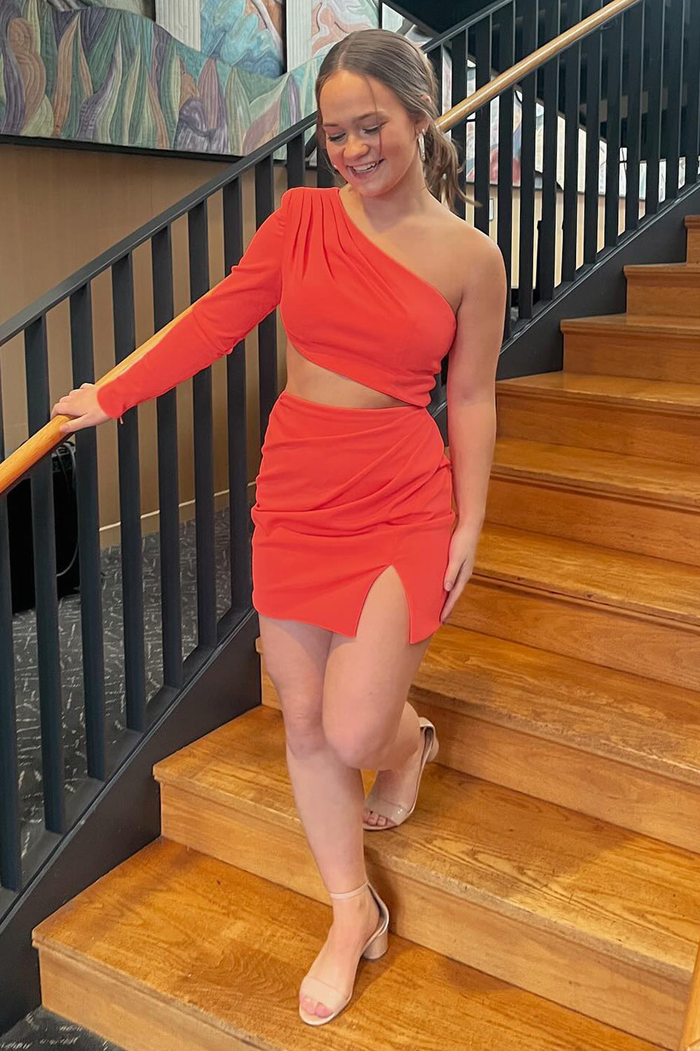 Dressystars Red Homecoming Dress One Shoulder Bodycon Short Prom Dress With Slit