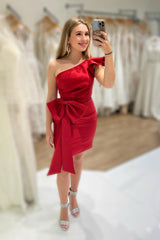 Dressystars Red Homecoming Dress One Shoulder Tight Short Prom Dress With Bow