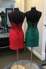 Dressystars Red Homecoming Dress Sequin Corset Tight Prom Dress with Lace