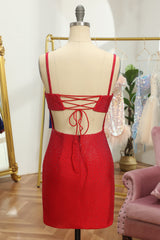 Dressystars Red Homecoming Dress Sequin Lace-Up Tight Short Prom Dress