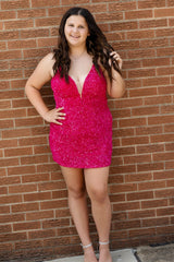 Dressystars Red Homecoming Dress Sequin Sleeveless Tight Short Prom Dress