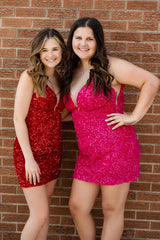 Dressystars Red Homecoming Dress Sequin Sleeveless Tight Short Prom Dress