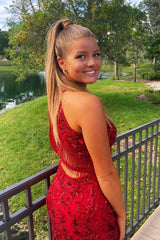 Dressystars Red Homecoming Dress Sequined Open Back Tight Short Prom Dress with Fringes