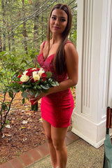 Dressystars Red Homecoming Dress Spaghetti Straps Beaded Tight Short Prom Dress