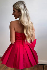 Dressystars Red Homecoming Dress Strapless A-Line Satin Short Prom Dress with Bowknot