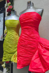 Dressystars Red Homecoming Dress Strapless Ruched Tight Short Prom Dress with Ruffles