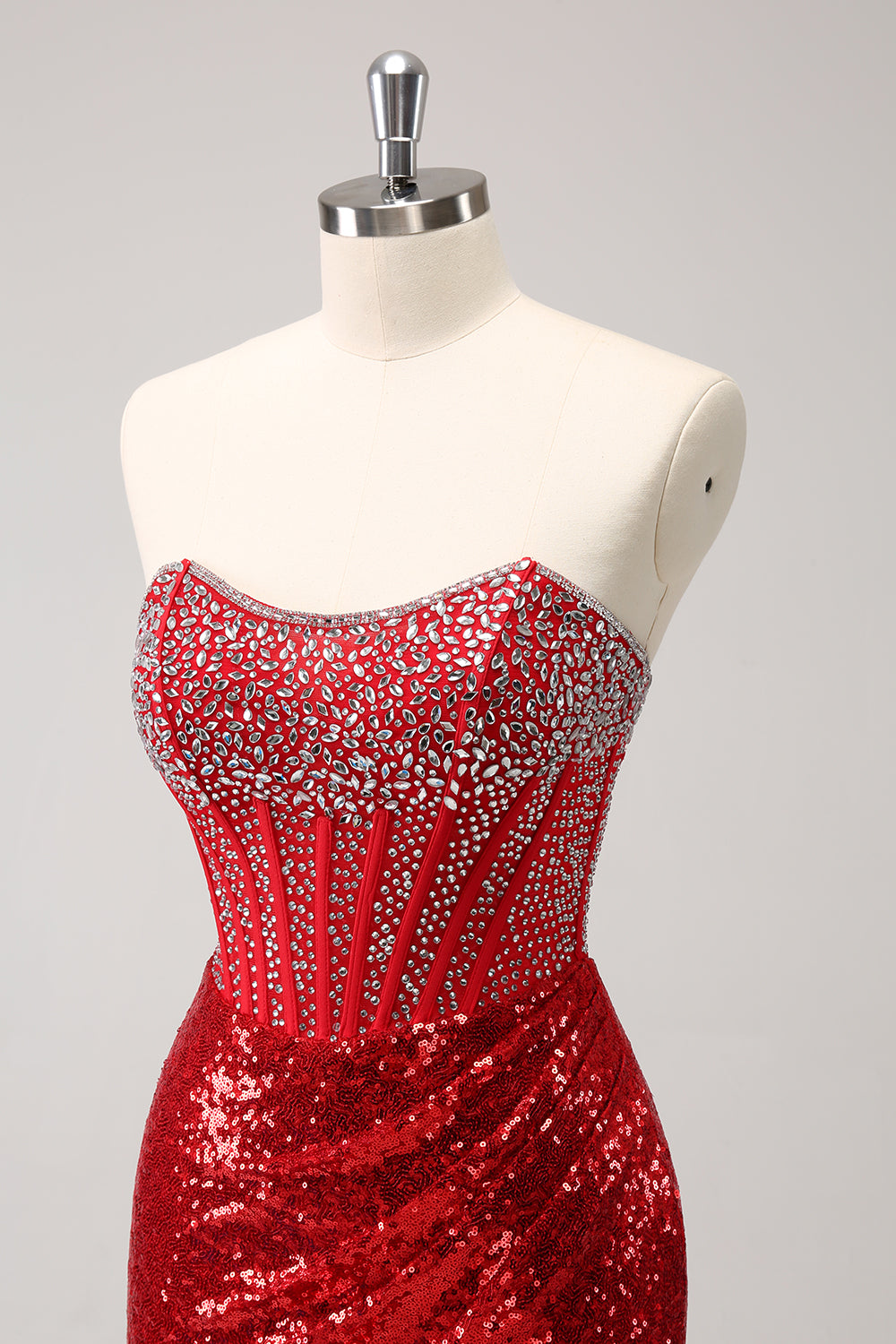 Dressystars Red Homecoming Dress Strapless Tight Short Prom Dress with Beading