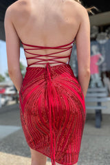 Dressystars Red Homecoming Dress Sweetheart Lace-Up Back Tight Short Prom Dress