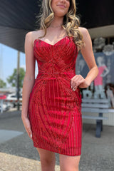 Dressystars Red Homecoming Dress Sweetheart Lace-Up Back Tight Short Prom Dress