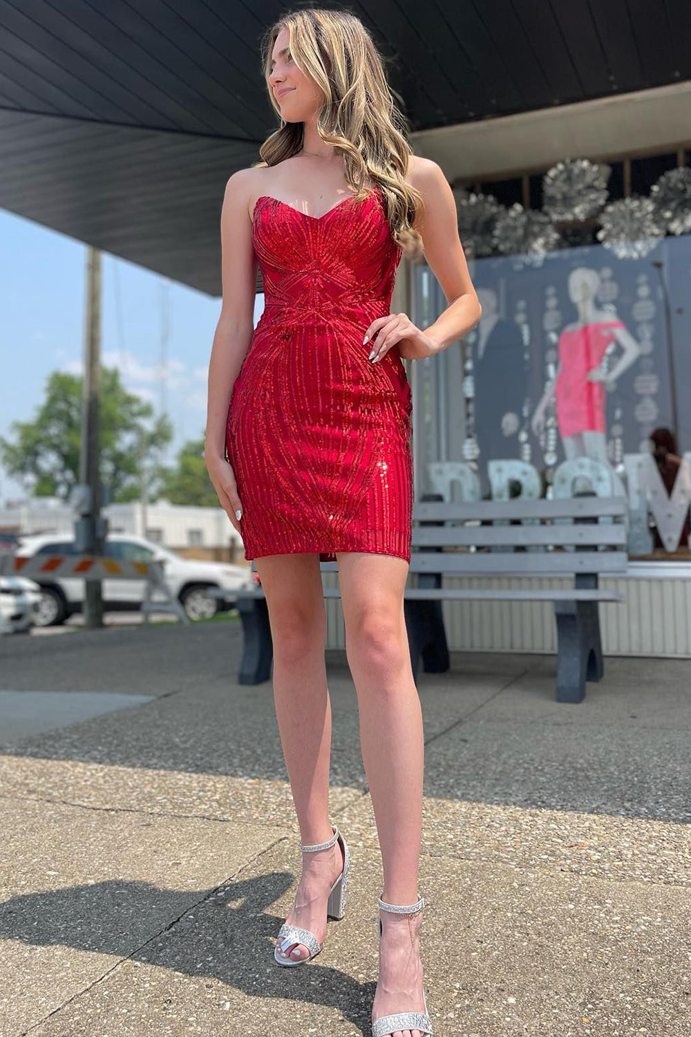 Dressystars Red Homecoming Dress Sweetheart Lace-Up Back Tight Short Prom Dress