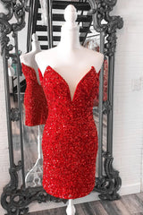 Dressystars Red Homecoming Dress Sweetheart Sequin Tight Short Prom Dress