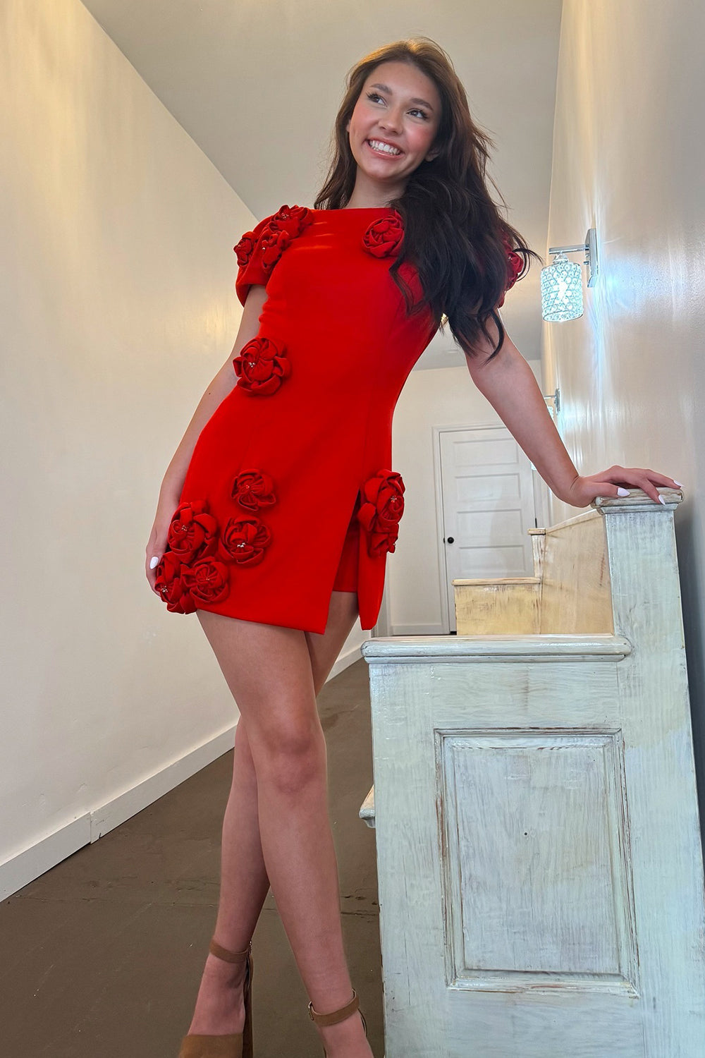 Dressystars Red Homecoming Dress Tight Short Prom Dress With 3D Flowers