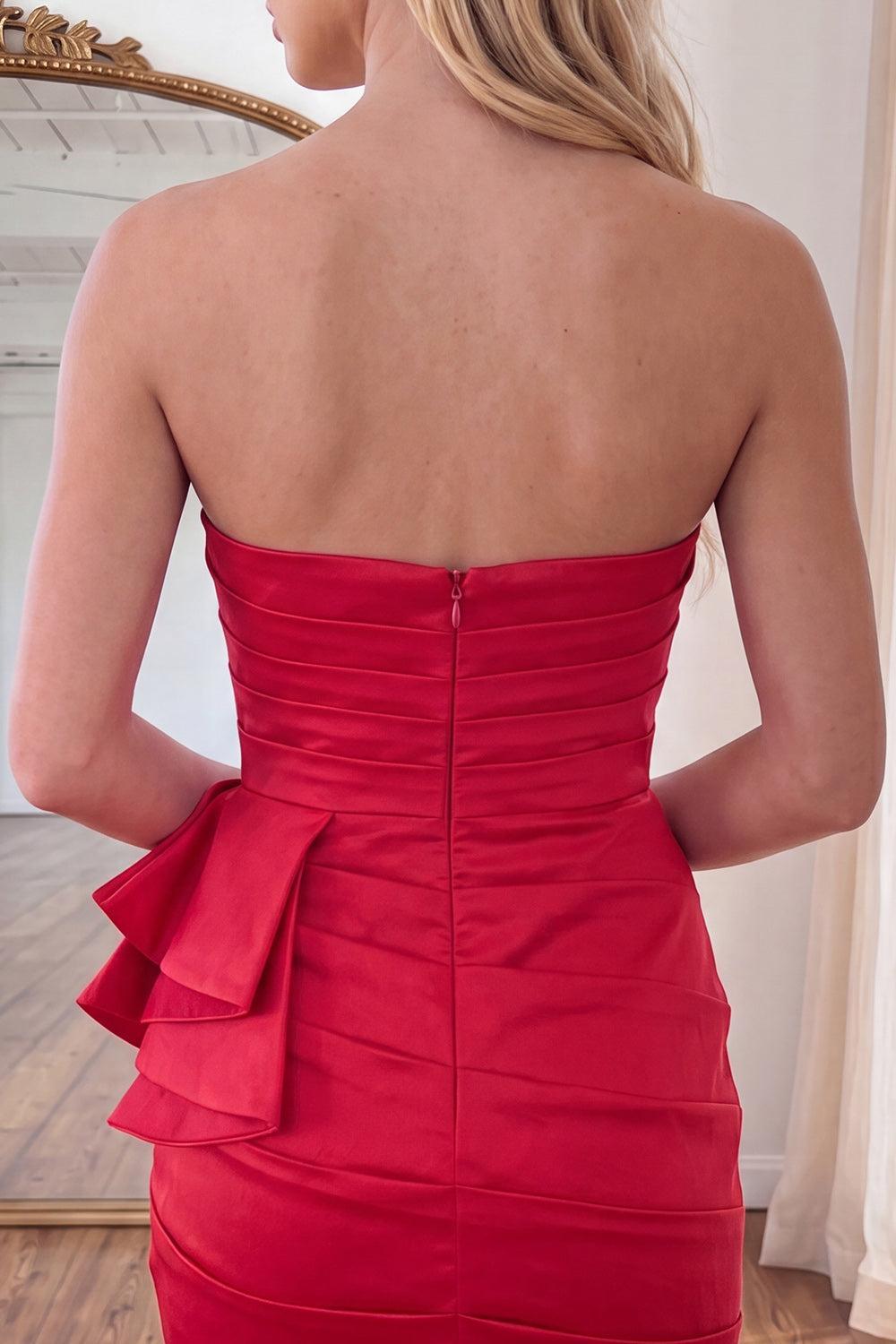 Dressystars Red Ruffled Strapless Ruched Tight Short Homecoming Dress
