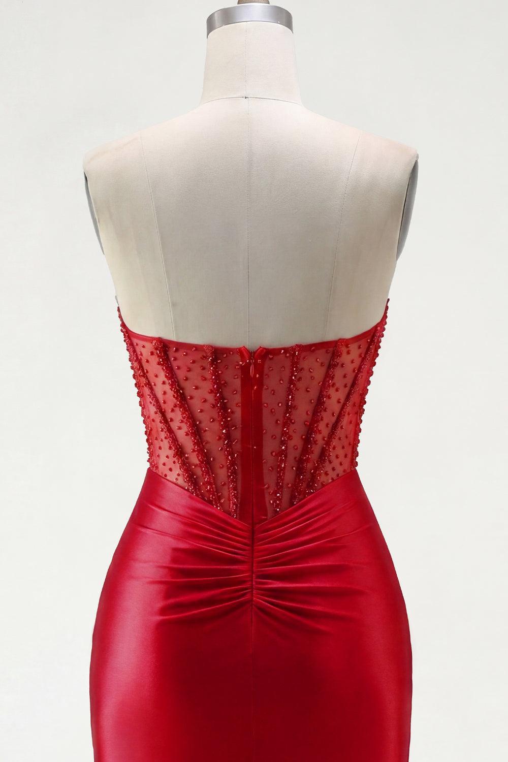 Dressystars Red Strapless Corset Tight Short Homecoming Dress with Rhinestones