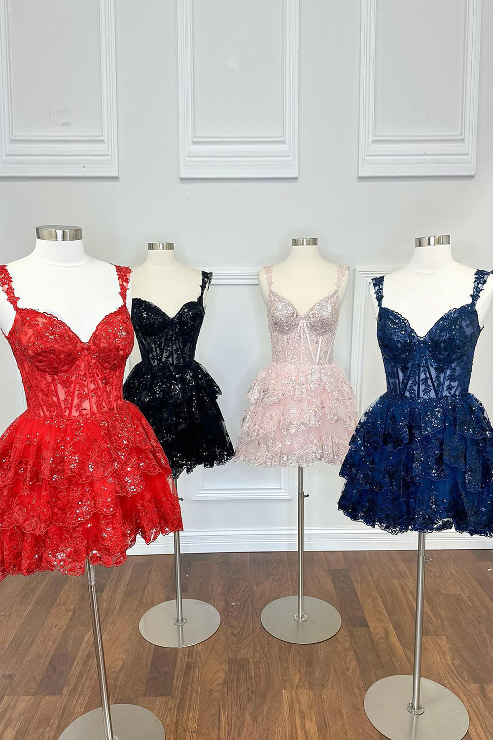 Dressystars Red Tiered Homecoming Dress Corset Sleeveless Short Cocktail Dress