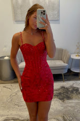 Dressystars Red Tight Homecoming Dresses Short Corset Cocktail Dresses With Beading