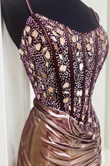 Dressystars Rose Golden Homecoming Dress Spaghetti Straps Mirror Tight Short Prom Dress with Beading
