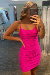 Dressystars Rose Pink Homecoming Dress Lace Up Tight Prom Dress