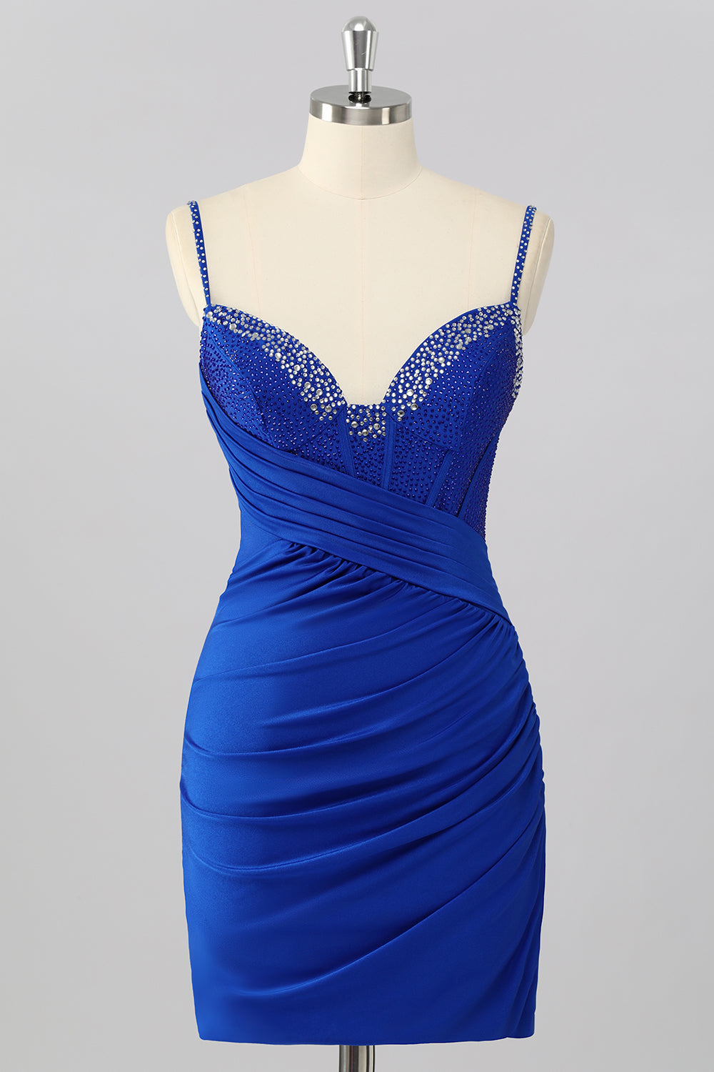 Dressystars Royal Blue Bodycon V Neck Short Corset Homecoming Dress with Beading