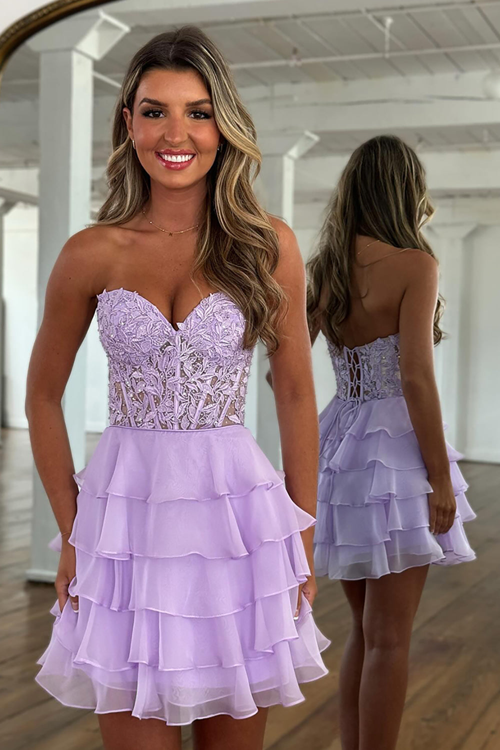 Dressystars Royal Blue Corset Homecoming Dresses Strapless A Line Short Cocktail Dresses With Ruffles