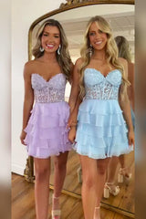 Dressystars Royal Blue Corset Homecoming Dresses Strapless A Line Short Cocktail Dresses With Ruffles
