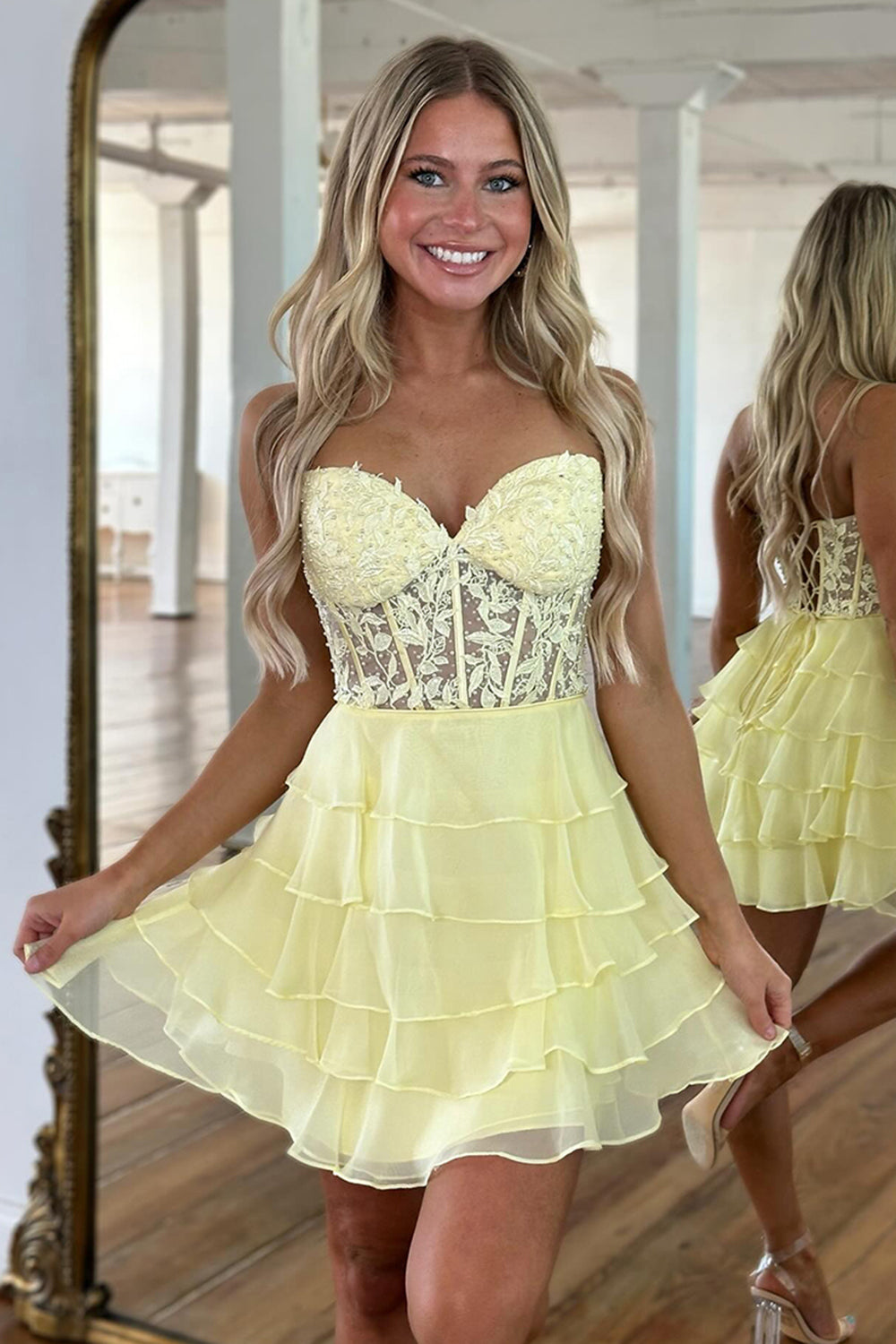 Dressystars Royal Blue Corset Homecoming Dresses Strapless A Line Short Cocktail Dresses With Ruffles