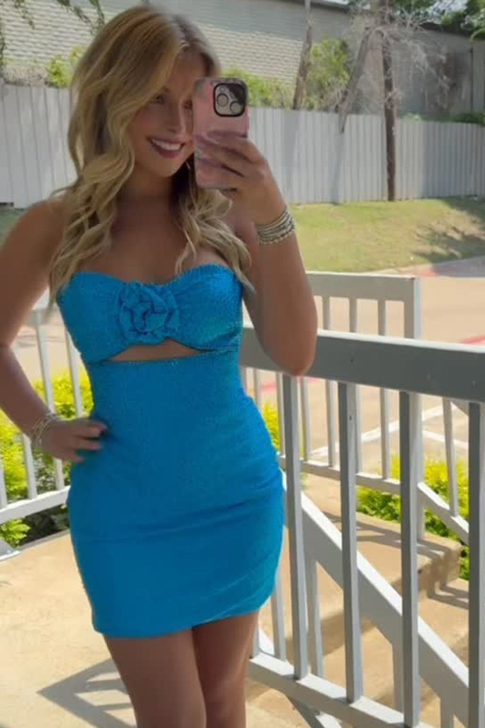 Dressystars Royal Blue Floral Tight Homecoming Dresses Strapless Short Cocktail Dresses With Beading