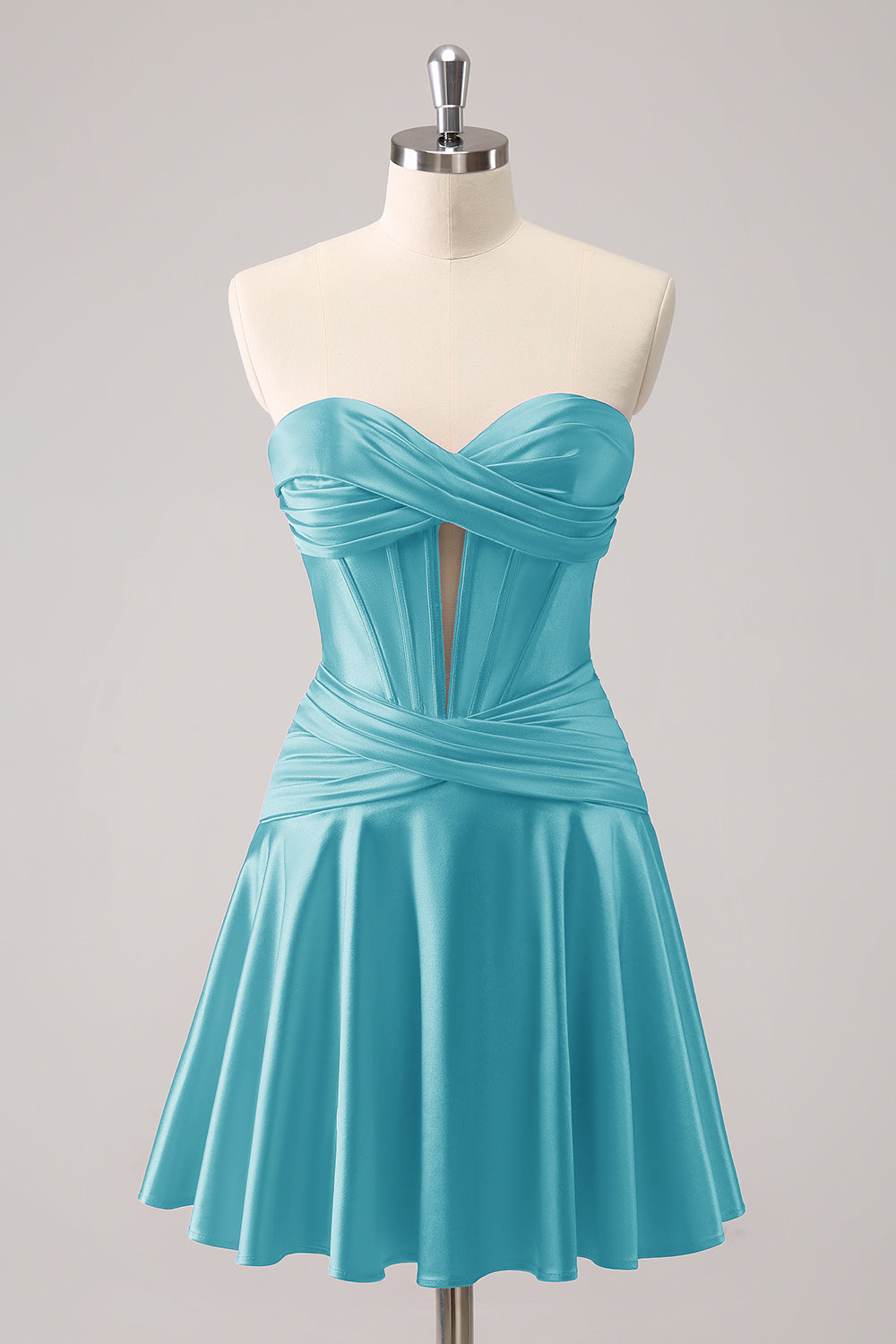 Dressystars Royal Blue Homecoming Dress A Line Strapless Corset Short Prom Dress with keyhole