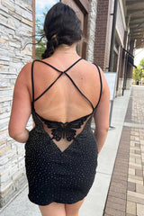 Dressystars Royal Blue Homecoming Dress Beaded Back Butterflied Tight Short Prom Dress