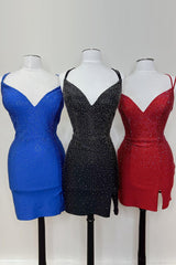 Dressystars Royal Blue Homecoming Dress Beaded Back Butterflied Tight Short Prom Dress