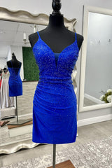 Dressystars Royal Blue Homecoming Dress Beaded Tight Short Prom Dress