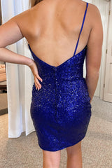 Dressystars Royal Blue Homecoming Dress Glitter One Shoulder Tight Prom Dress
